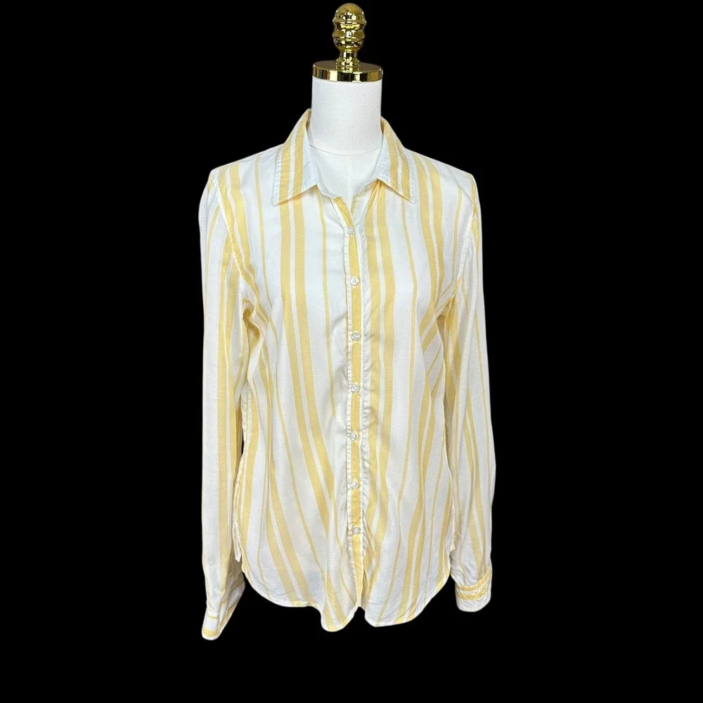 Maurices Womens Yellow White Striped Button Down Shirt Long Sleeve Small NWT